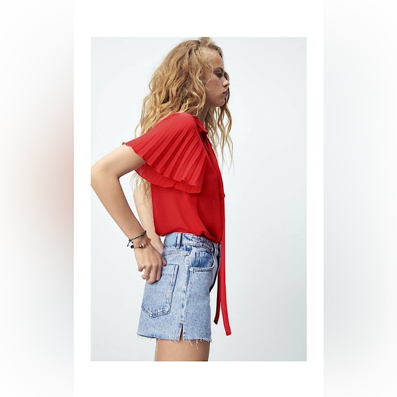 Zara Red Ruffle Blouse - Picture 5 of 14